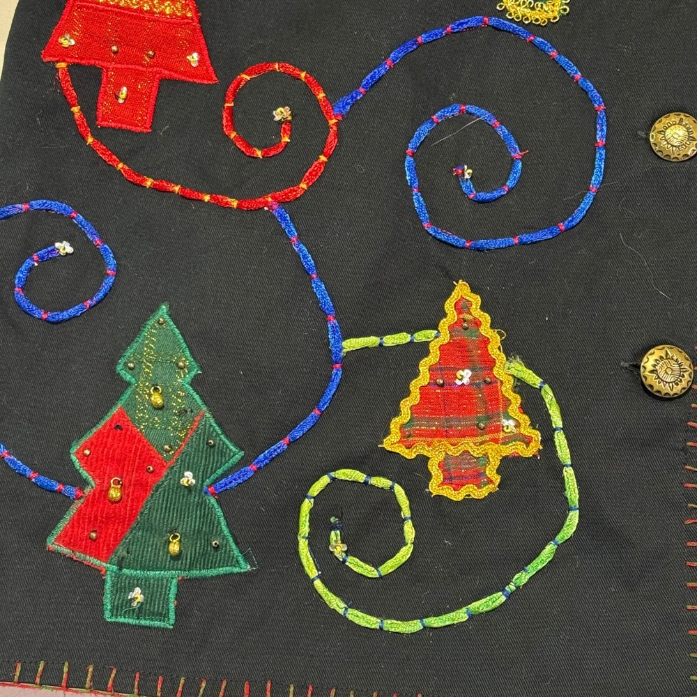 Vintage New Directions Christmas Tree‎ Embroidered Button Down Holiday Jacket - Picture 6 of 8